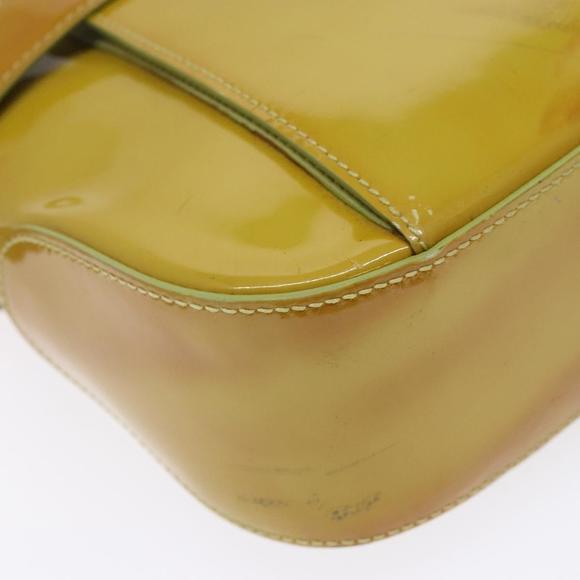 Salvatore Ferragamo Gancini Bag Patent leather Yellow Silver Auth 139287